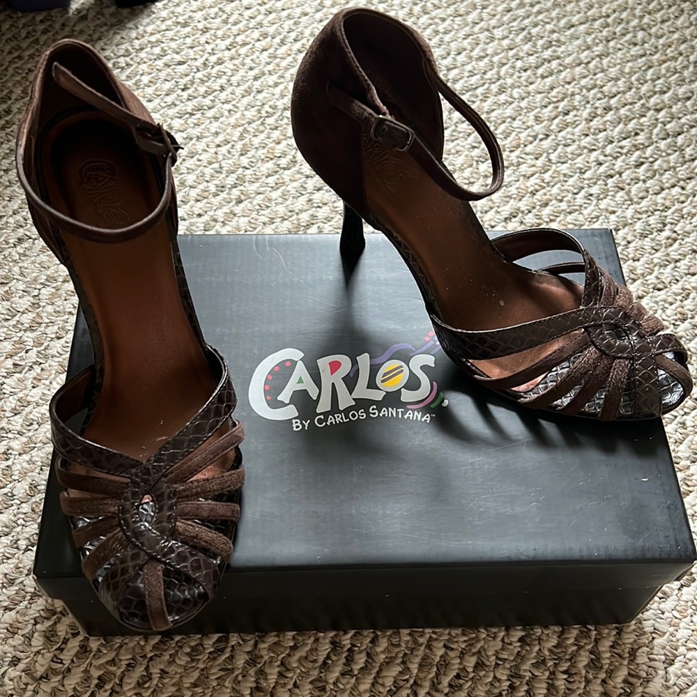 Carlos Brown suede and snake skin heels